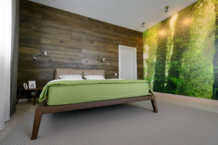 interior of a brown-green bedroom