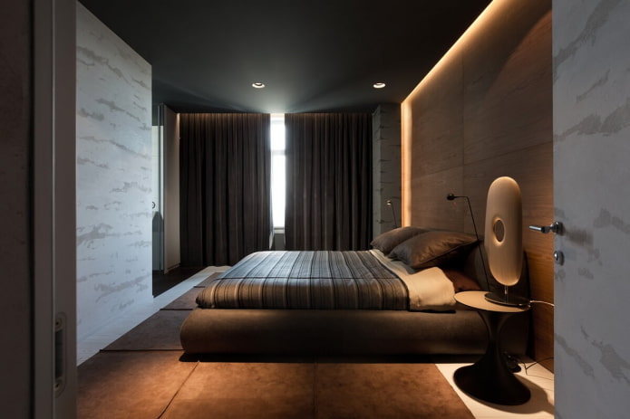 brown bedroom interior in minimalist style