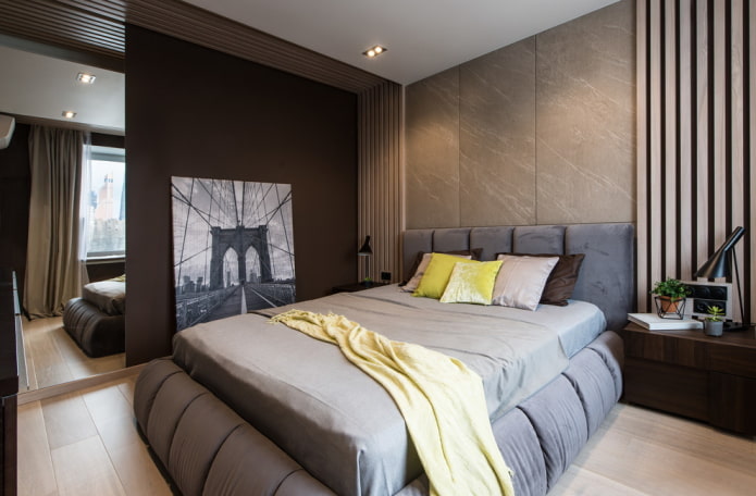 furniture in the interior of a brown bedroom