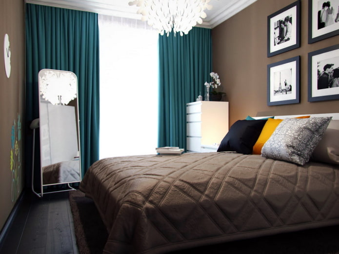 brown bedroom interior with bright accents