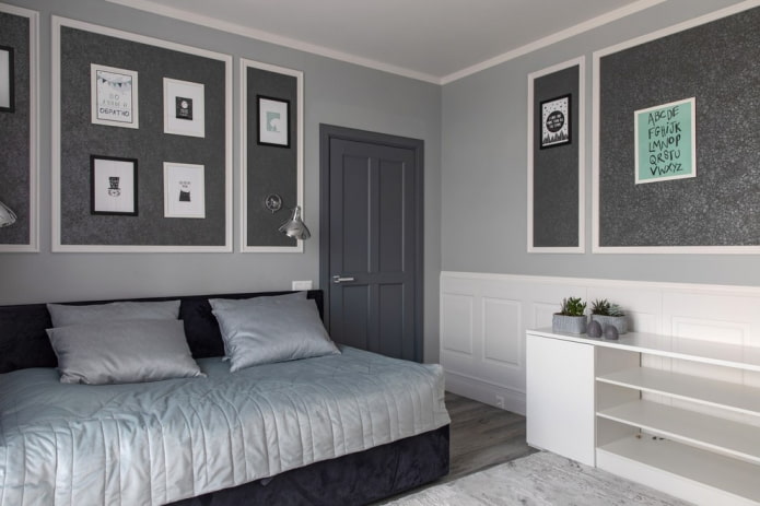 gray and white bedroom interior