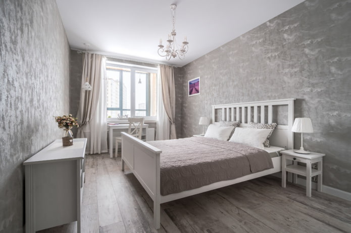 gray and white bedroom interior