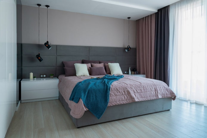 interior of a gray-pink bedroom