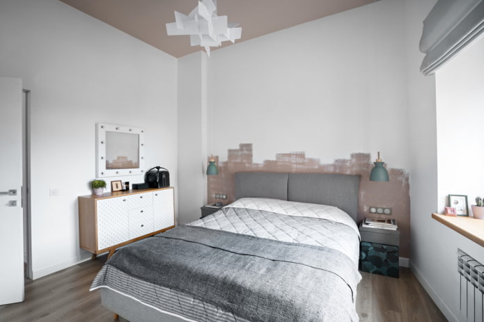 photo wallpaper at the head of the bed