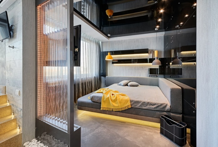 bedroom decoration in high-tech style