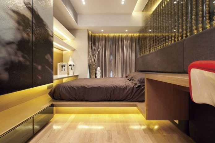 color palette of the bedroom in the hi-tech style