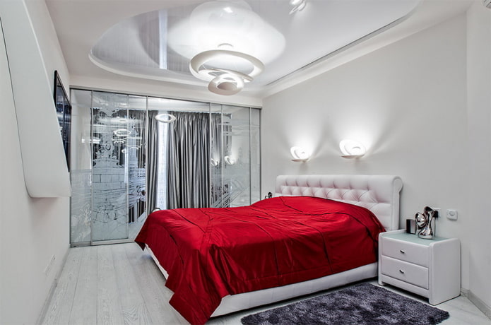 textiles in the bedroom interior in high-tech style