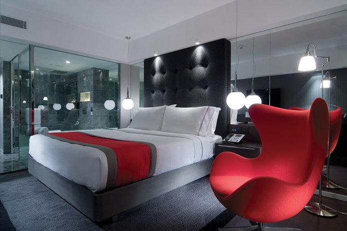 lighting in the bedroom interior in high-tech style