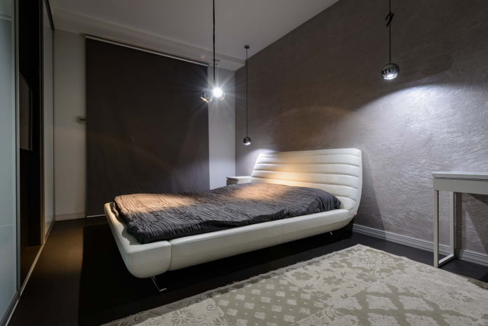 lighting in the bedroom interior in high-tech style