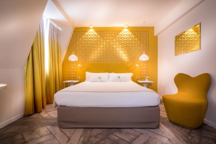 color palette of the bedroom in the style of high-tech