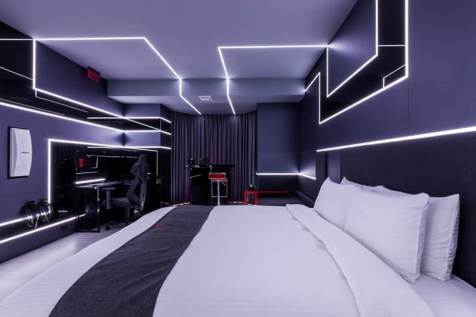 color palette of the bedroom in the style of high-tech
