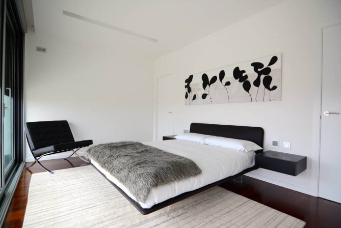 decor in the bedroom in the high-tech style