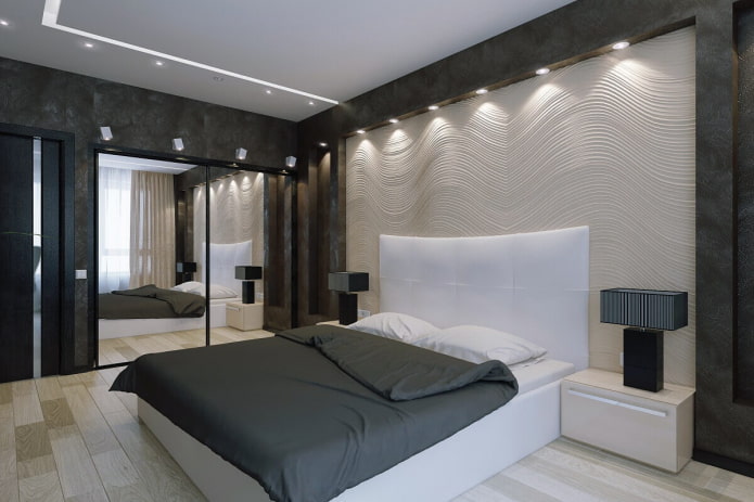 lighting in the bedroom interior in high-tech style