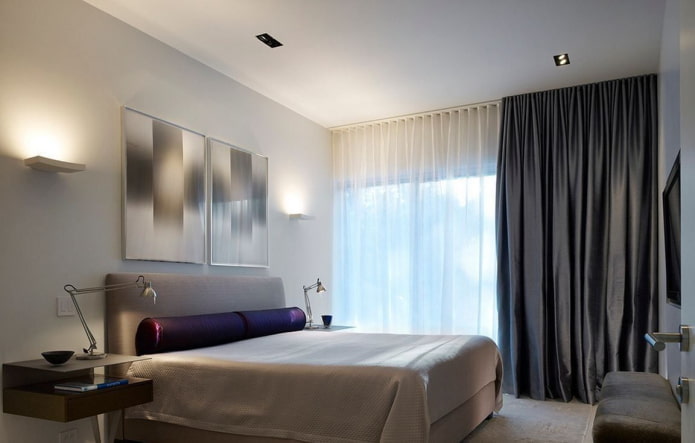 decor in the bedroom in the high-tech style