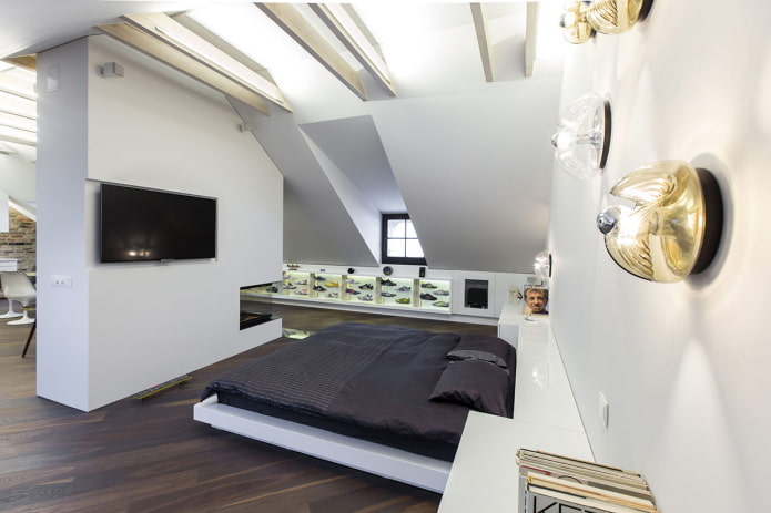 decor in the bedroom in the high-tech style