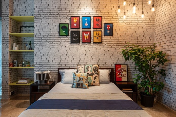 wall decoration in the bedroom in industrial style