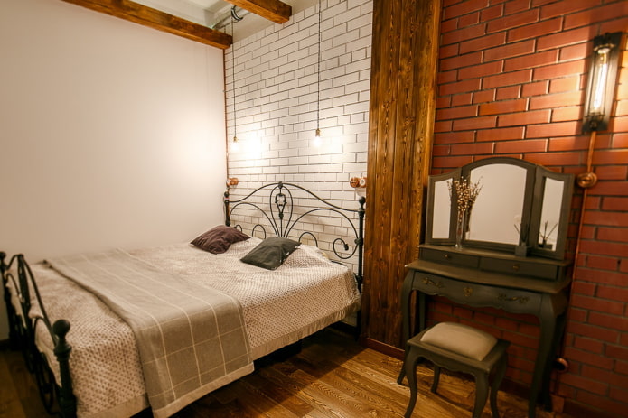 furniture in the interior of a bedroom in an industrial style