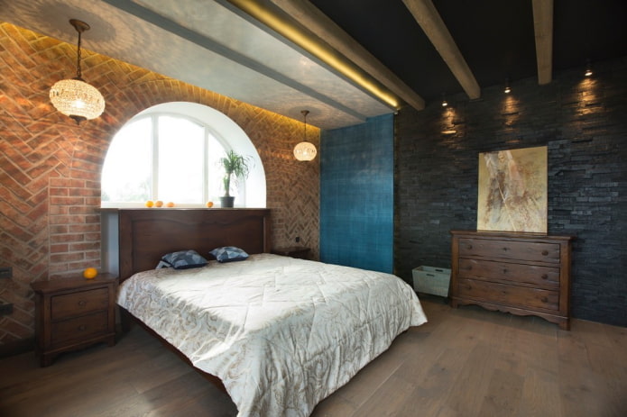 ceiling decoration in the bedroom in industrial style