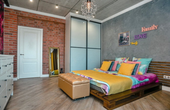 furniture in the interior of the bedroom in industrial style