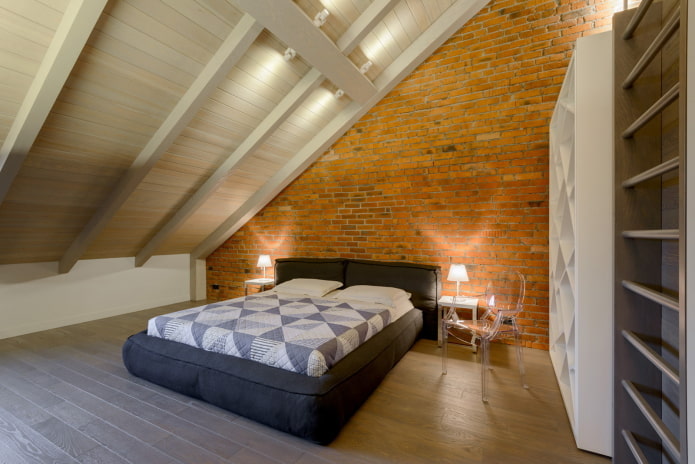 attic bedroom in industrial style