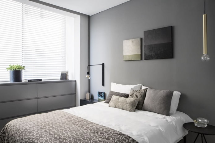 decor in the interior of the bedroom in a minimalist style
