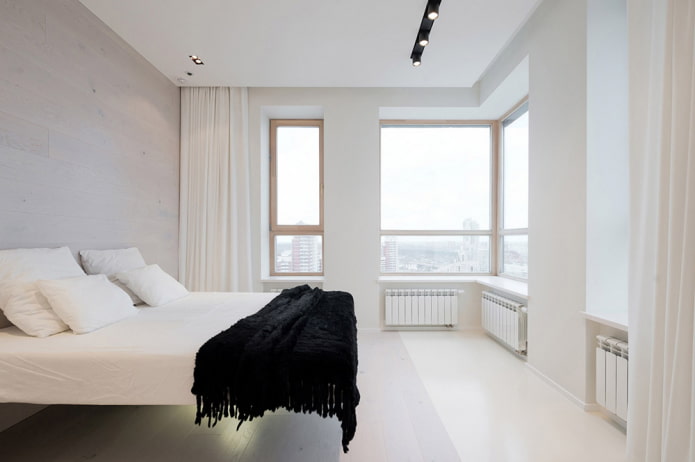 textiles in the interior of the bedroom in a minimalist style
