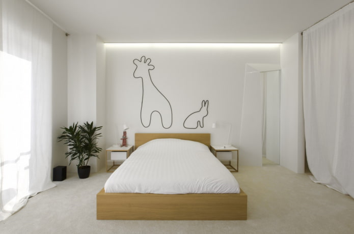 decor in the interior of the bedroom in a minimalist style