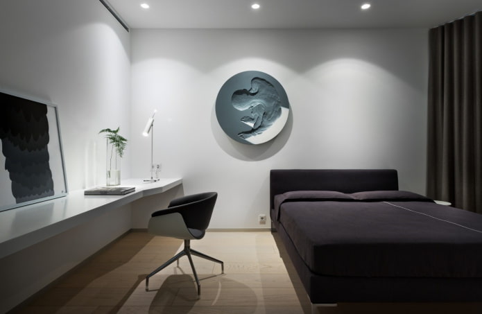 decor in the interior of the bedroom in a minimalist style