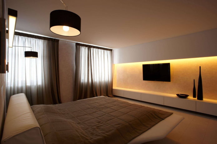lighting in the interior of the bedroom in a minimalist style
