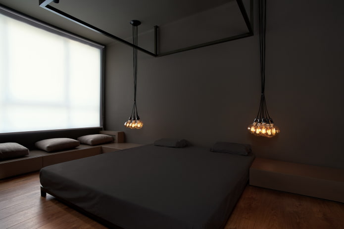 lighting in the interior of the bedroom in a minimalist style