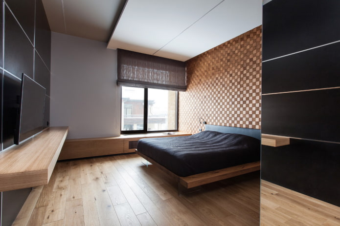 textiles in the interior of the bedroom in a minimalist style