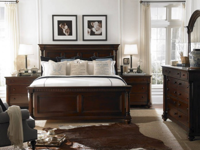 dark wood furniture in the bedroom
