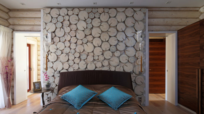 Headboard made of saw cuts