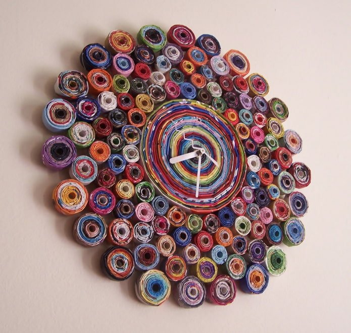 clock from magazine pages tubes