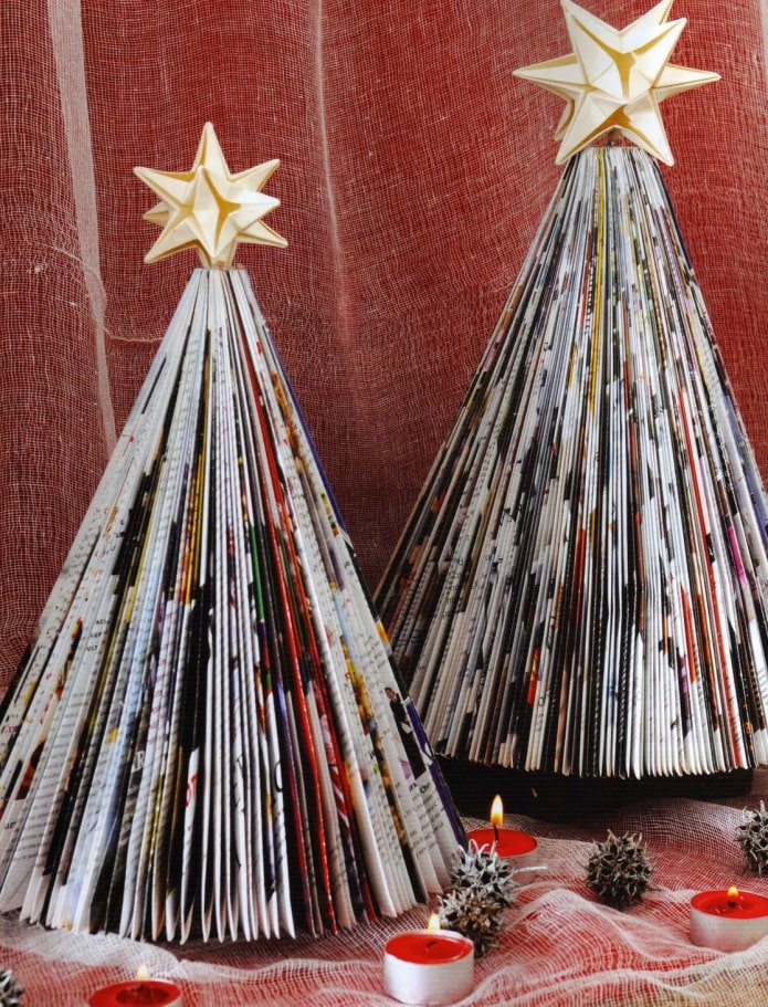 New Year's trees made from magazines