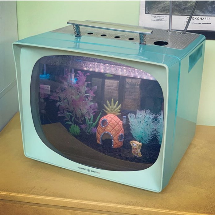 Stylish aquarium from an old TV