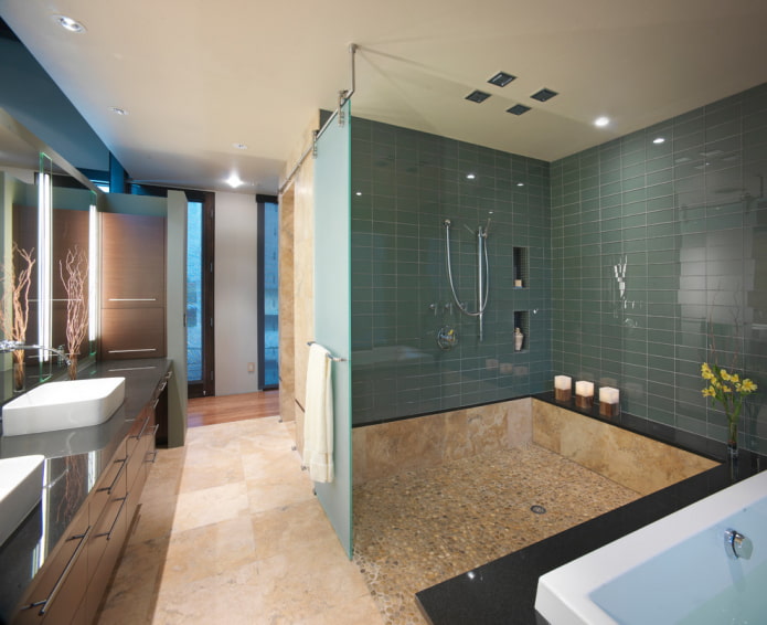 Tiles in the shower area