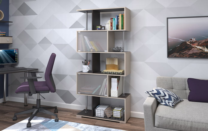 zigzag shelving unit in the interior