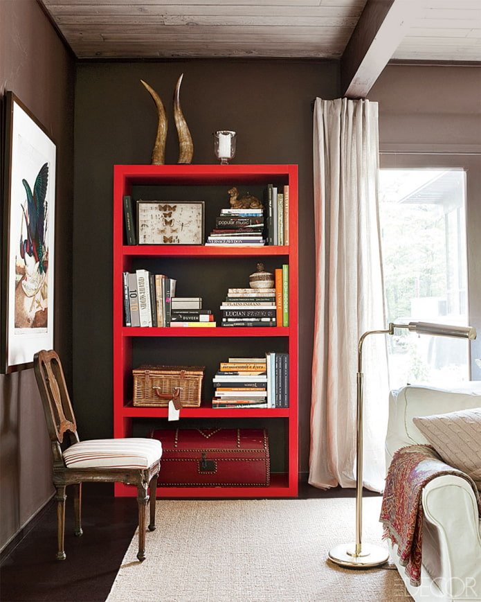 red shelving unit in the interior