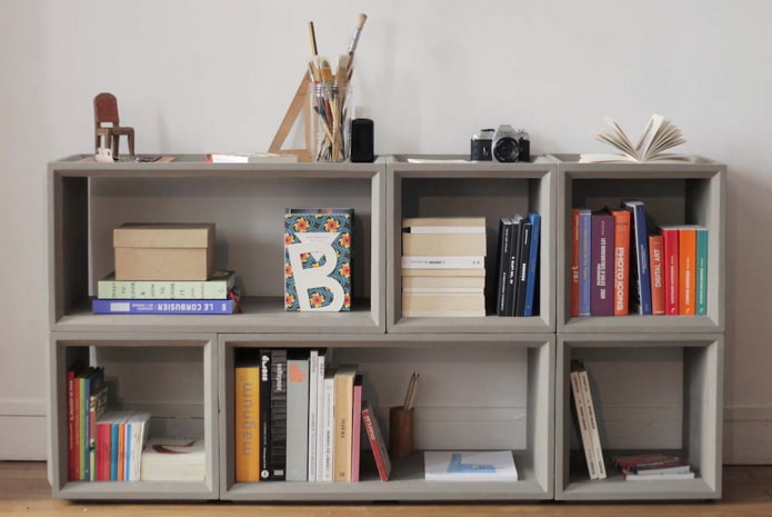 gray shelving unit in the interior