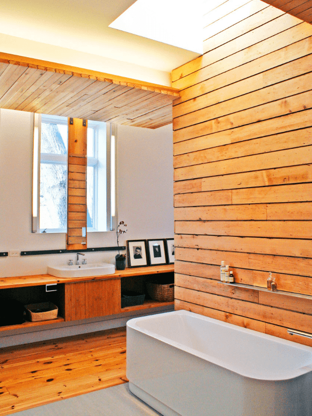 euro lining on the wall in the bathroom interior