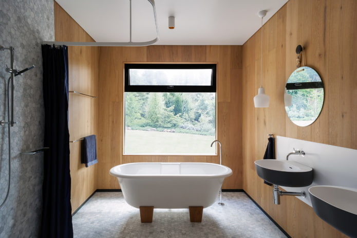 MDF panels on the walls in the bathroom interior