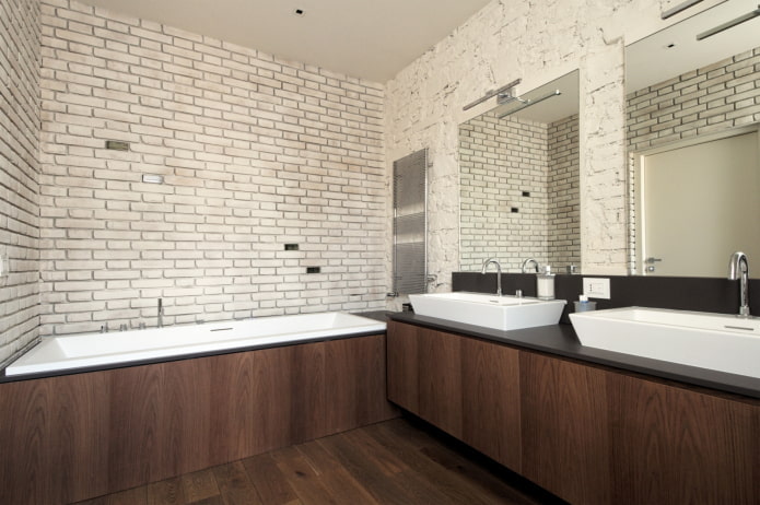 brick walls in the bathroom interior