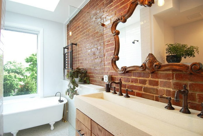 brick wall in the bathroom interior