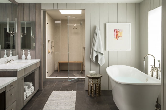 PVC panels on the walls in the bathroom interior