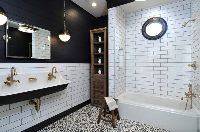 two-color walls in the bathroom interior