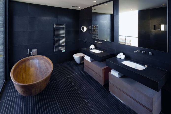 black walls in the bathroom interior