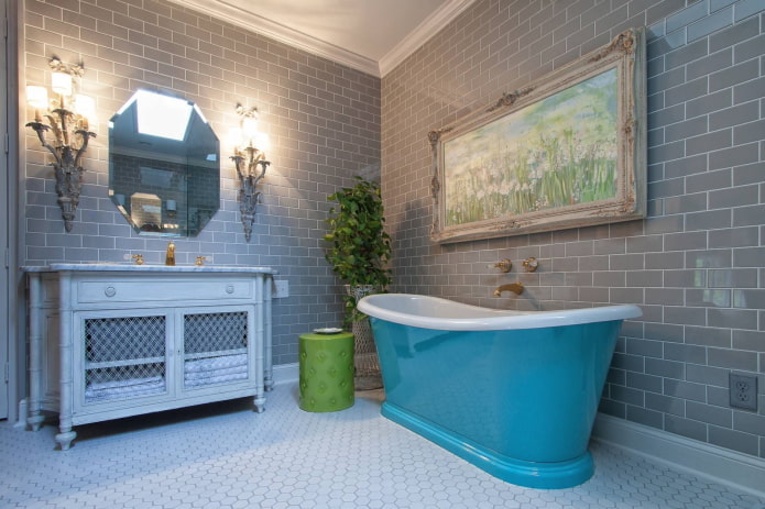 gray walls in the bathroom interior