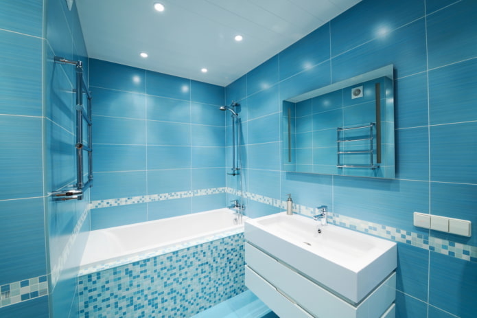 blue walls in the bathroom interior