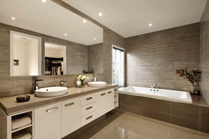 brown walls in the bathroom interior